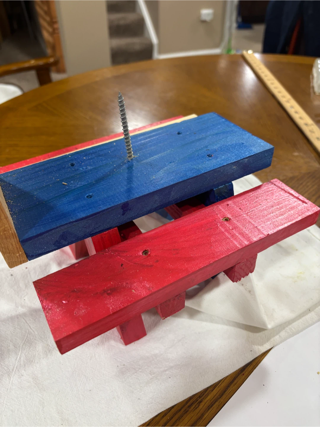 Wooden Squirrel Feeder - Red, White, and Blue