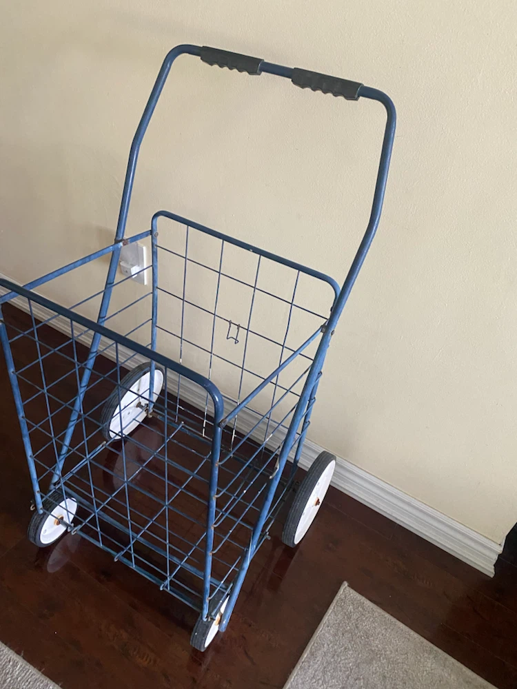 Blue Rolling Shopping Cart
