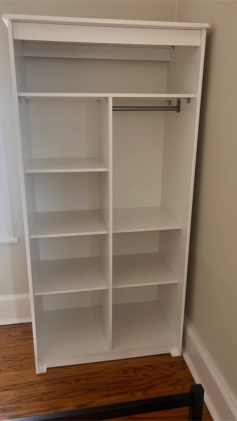 White Wardrobe with Shelves and Hanging Rod