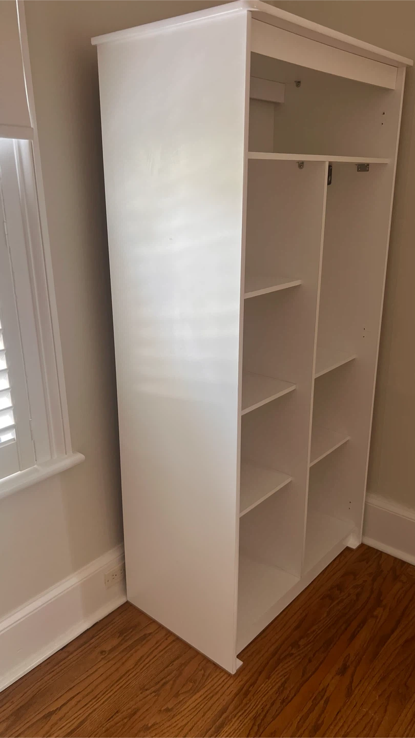 White Wardrobe with Shelves and Hanging Rod - photo 2
