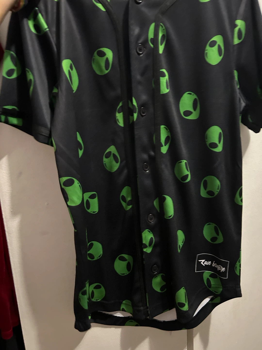 Black Alien Print Baseball Jersey