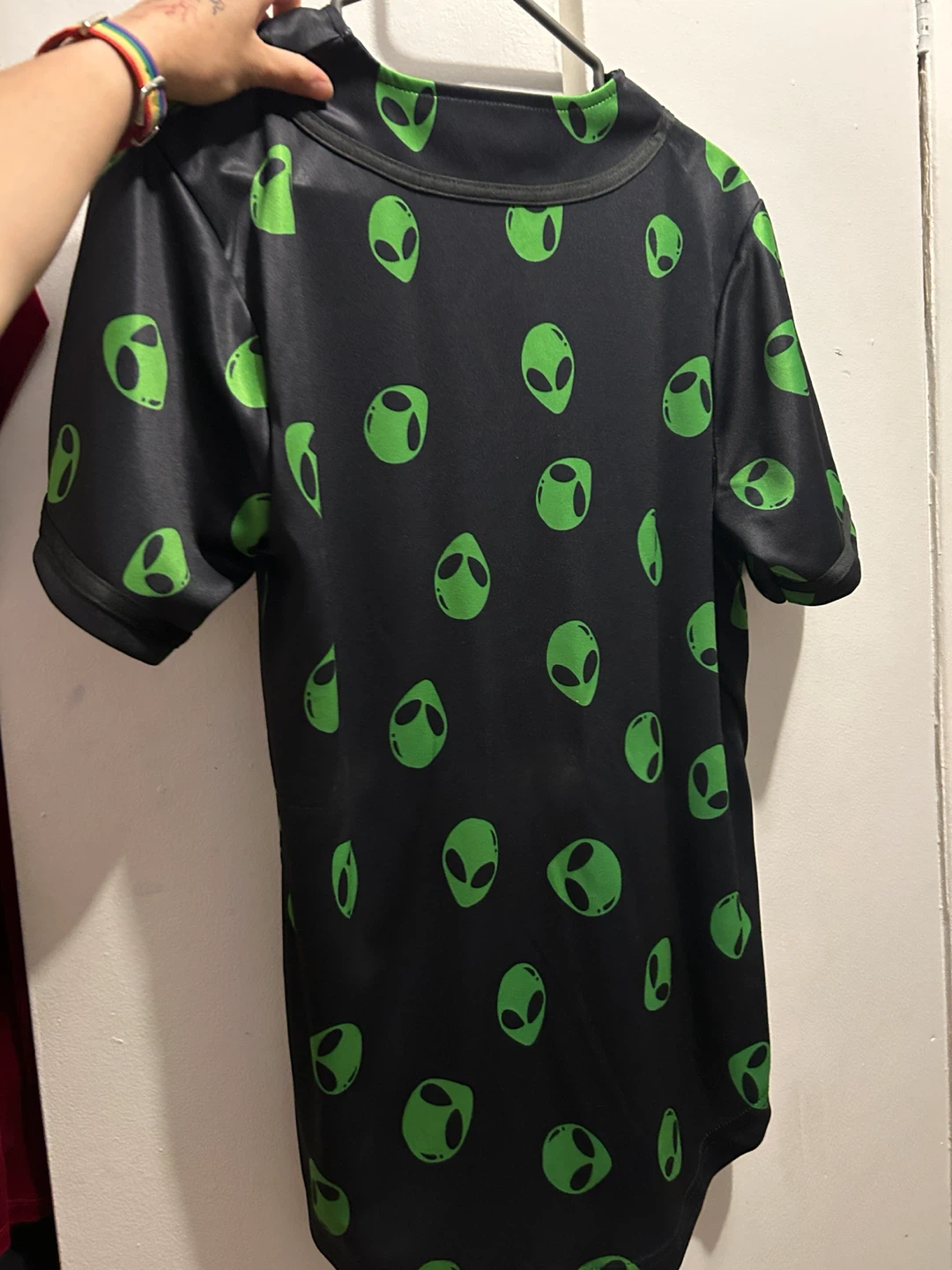 Black Alien Print Baseball Jersey - photo 2