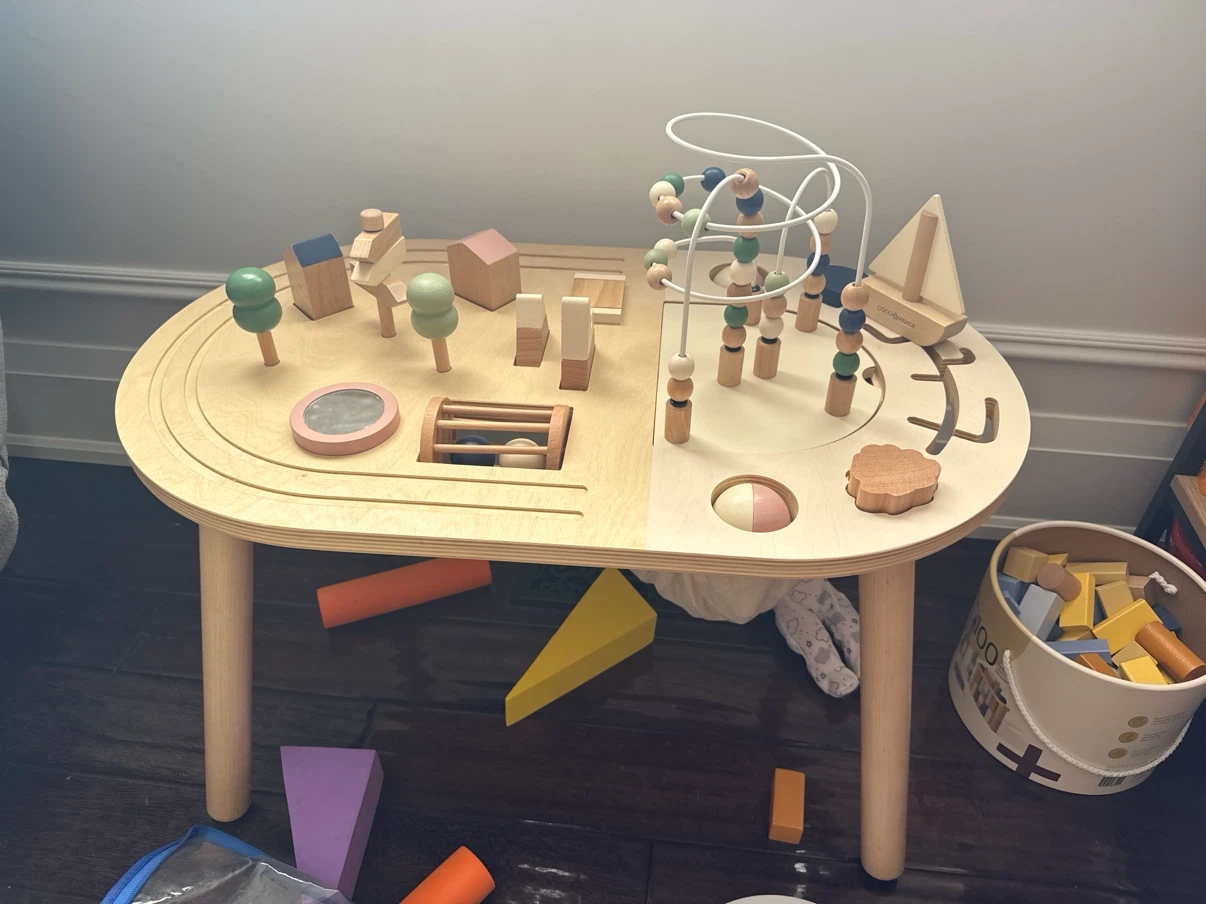 Coco Village Wooden Activity Table with Bead Maze and Blocks