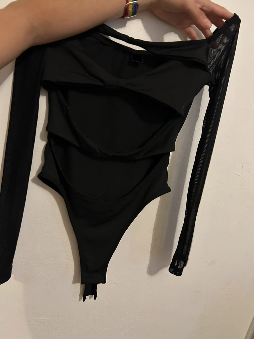 Black Mesh Sleeve Cut-Out Bodysuit