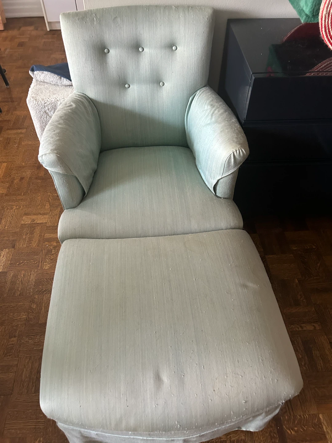 Mint Green Armchair and Ottoman Set
