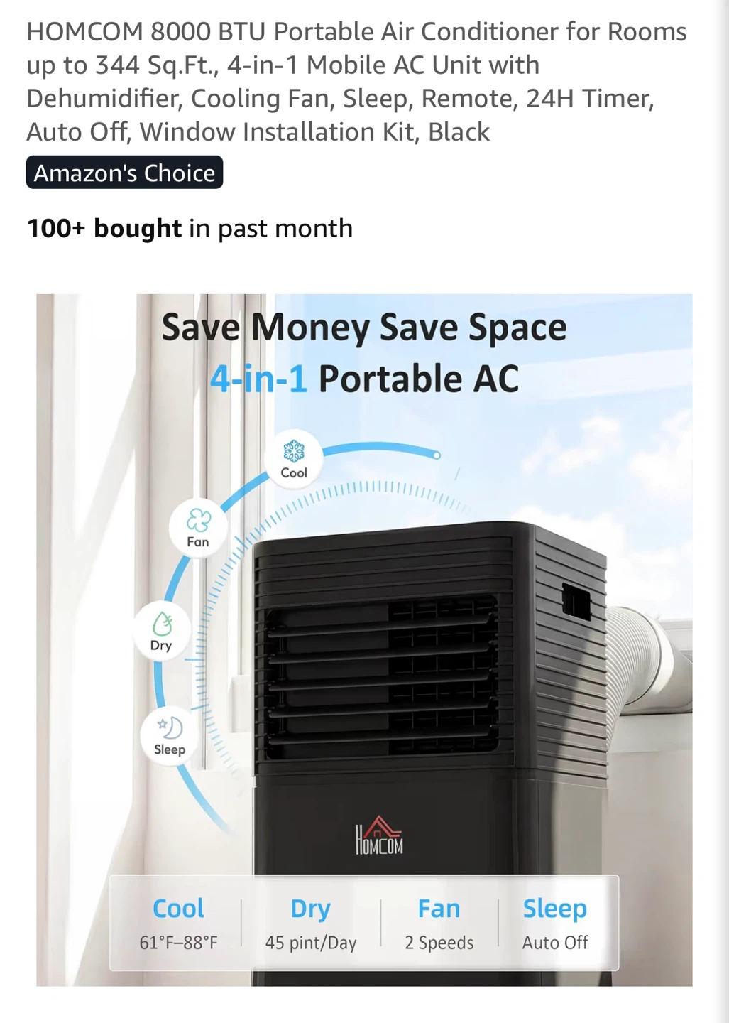 HOMCOM 8000 BTU Portable Air Conditioner