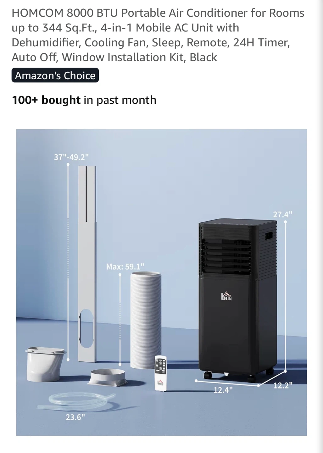 HOMCOM 8000 BTU Portable Air Conditioner - photo 2