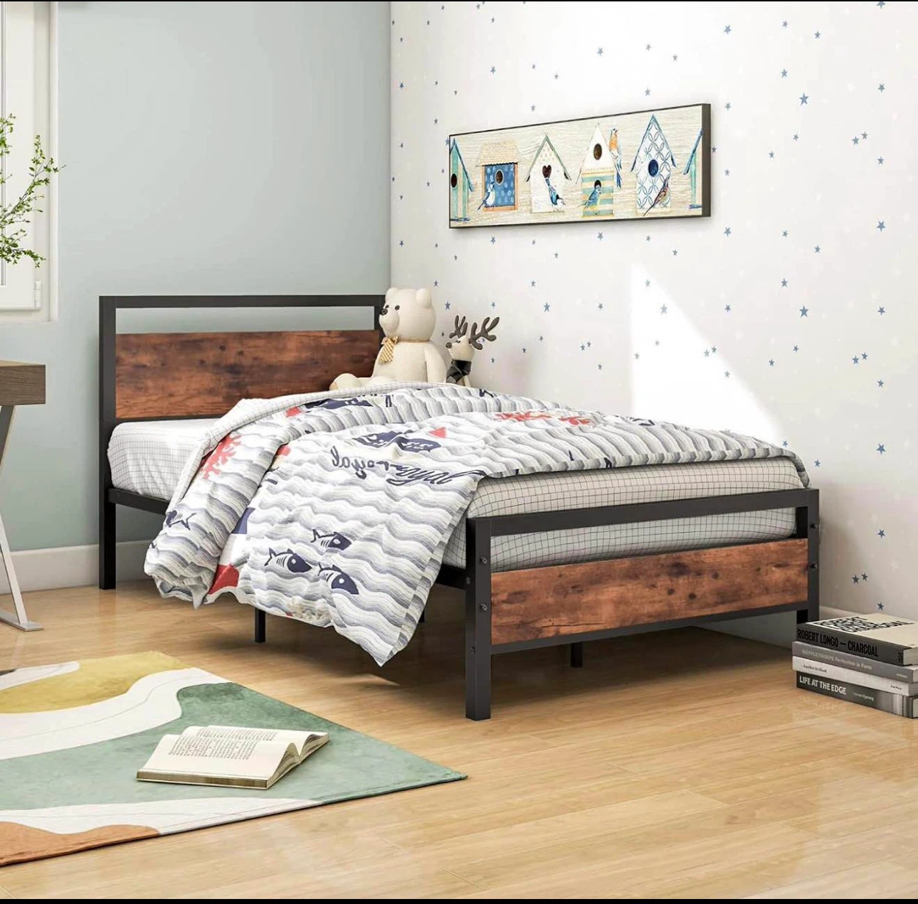 Rustic Wood and Metal Twin Bed Frame
