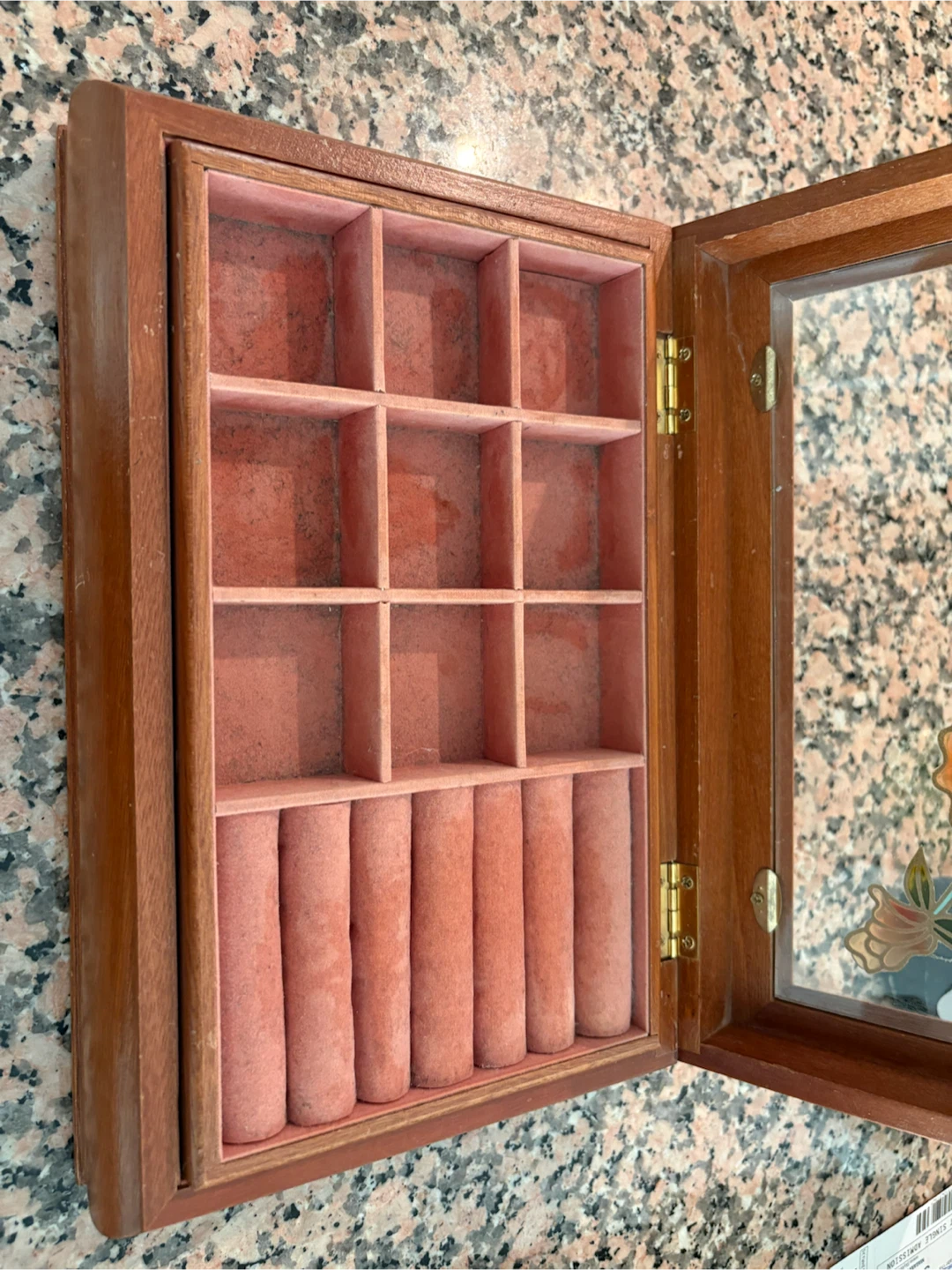 Wooden Jewellery Box with Glass Lid and Floral Design - photo 2