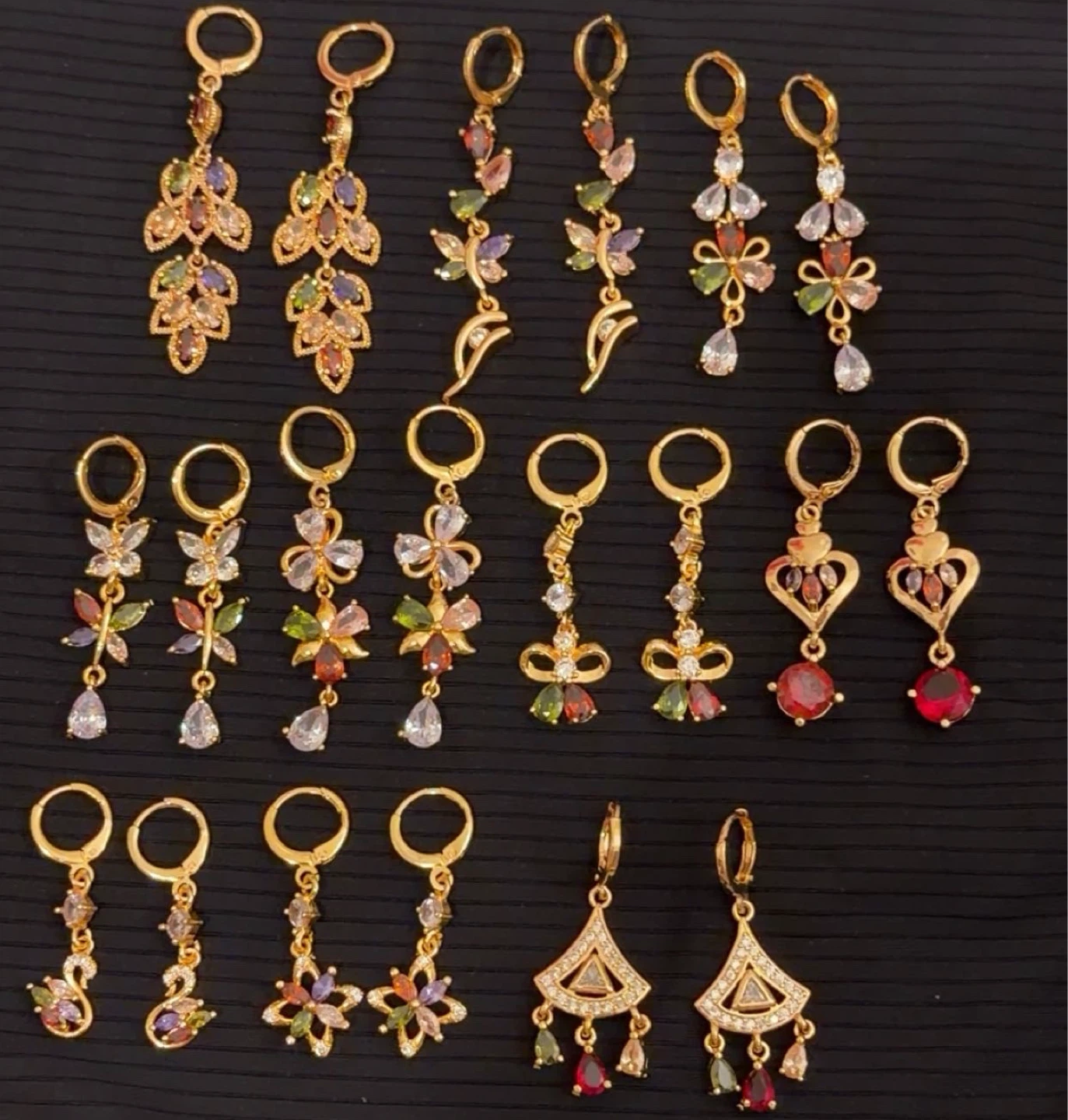 Assorted Goldtone Dangle Earrings with Colorful Gems