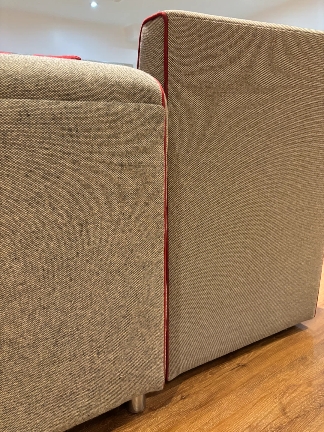 2 NEW Grey fabric accent chairs with red piping - photo 4