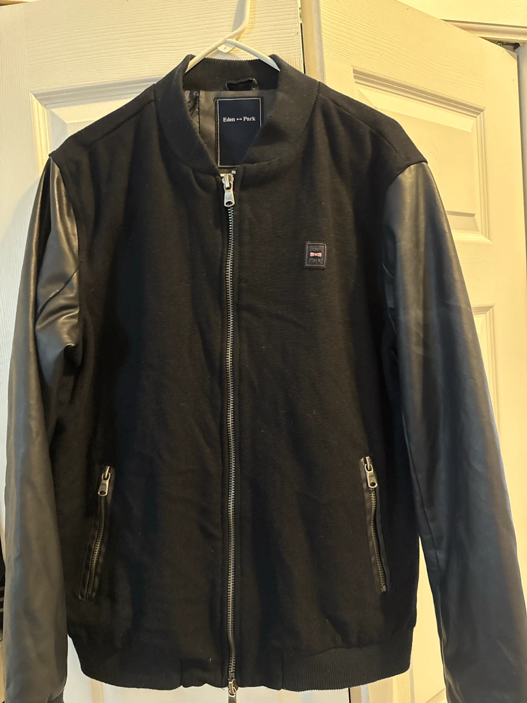 Eden Park Bomber Jacket XL Black Leather Sleeves