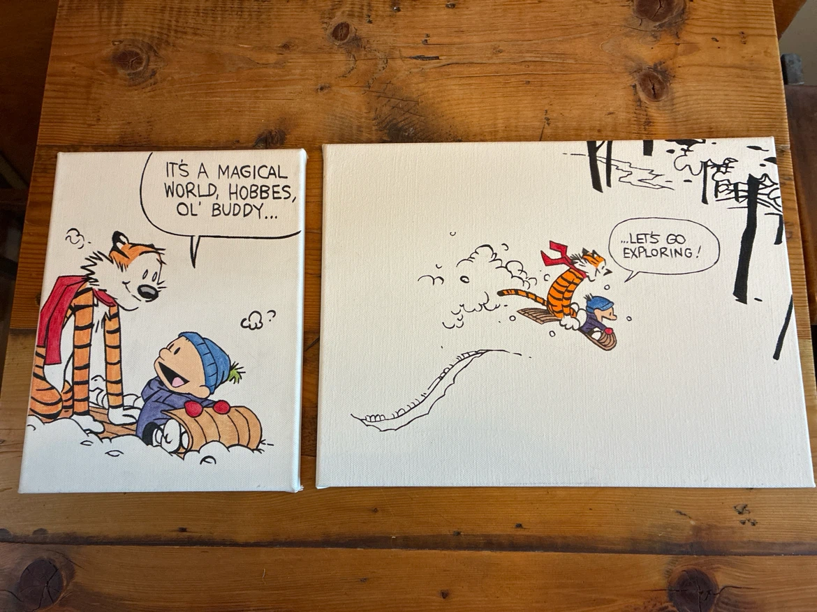 Calvin and Hobbes Hand-Painted Acrylic Canvas Wall Art