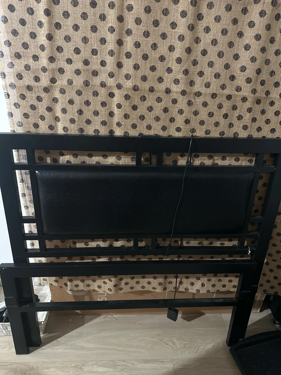 Black Metal Twin Bed Frame with Padded Headboard - photo 2