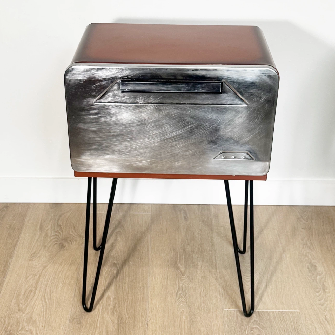 Mid-Century upcycled vintage bread box accent table /storage