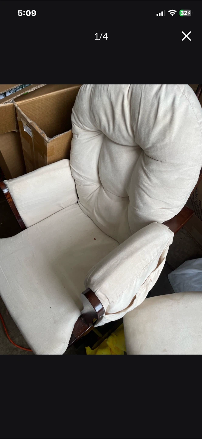 Wooden Glider Rocking Chair with Cream Cushions