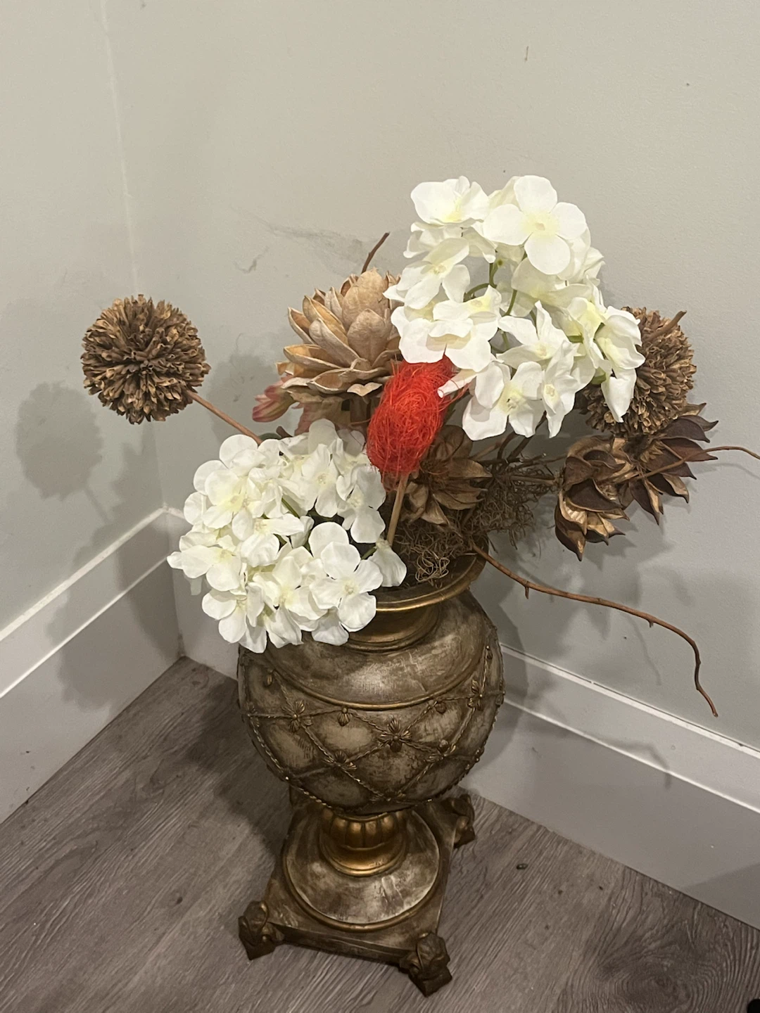 Decorative Urn with Faux Floral Arrangement