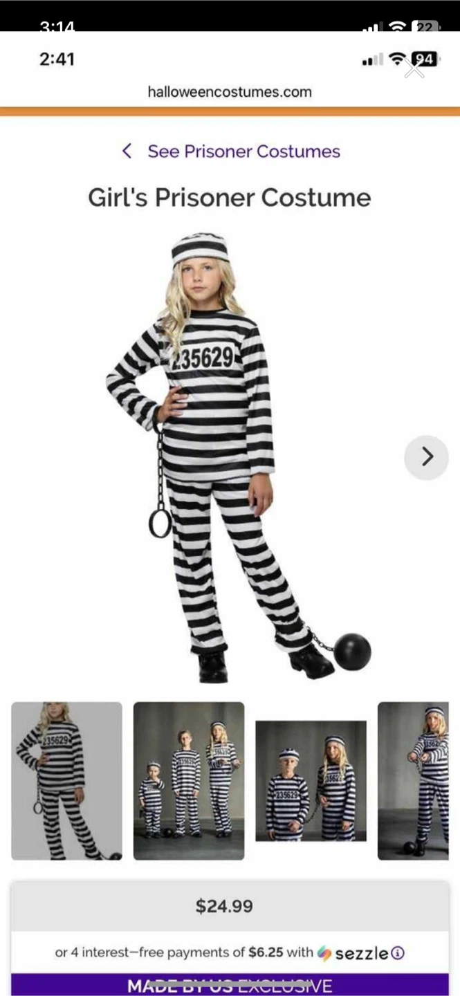 Prisoner or Bank Robber costume, size M (10-12)