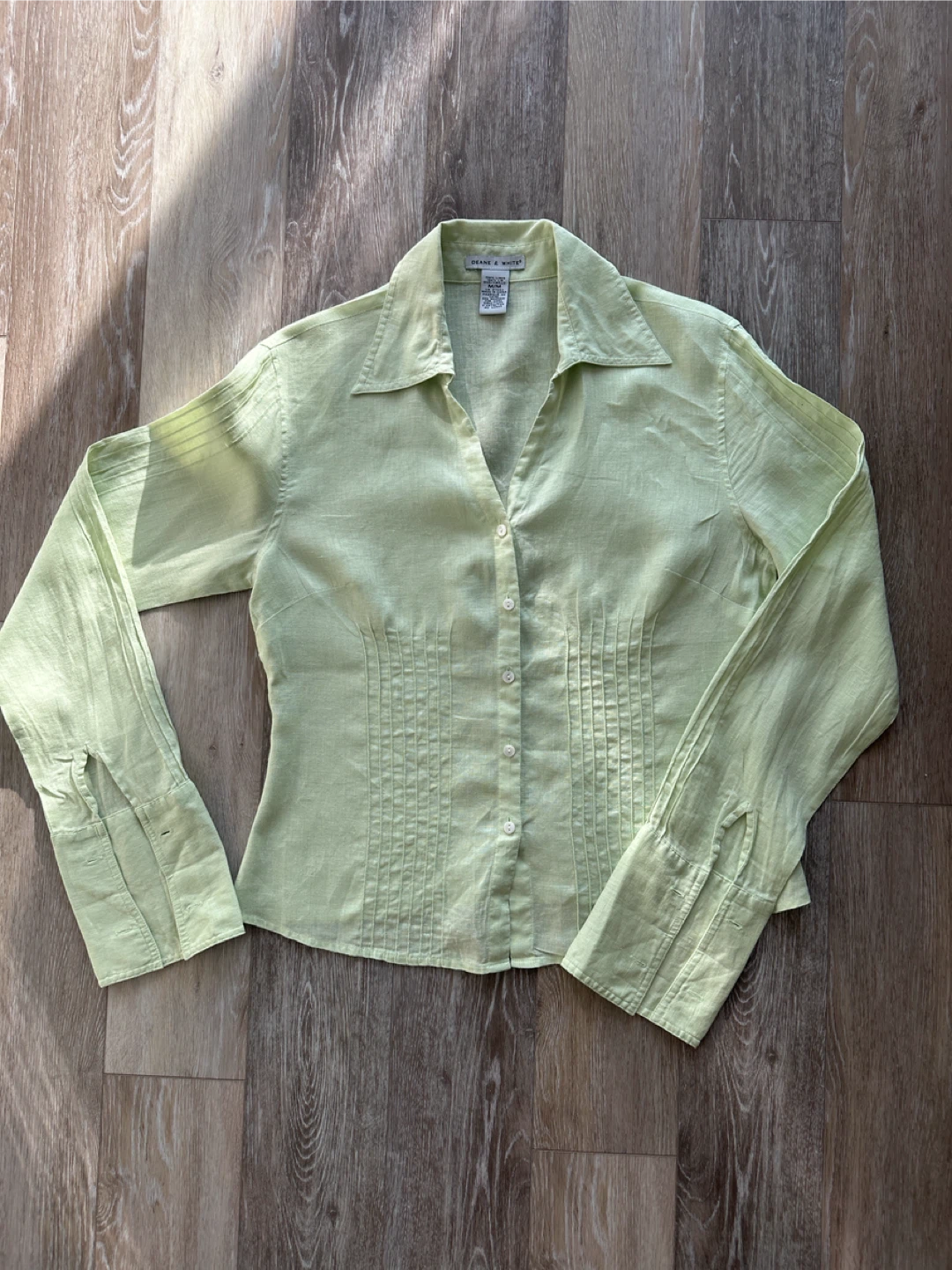 Deane & White Light yellow Green Linen Blouse