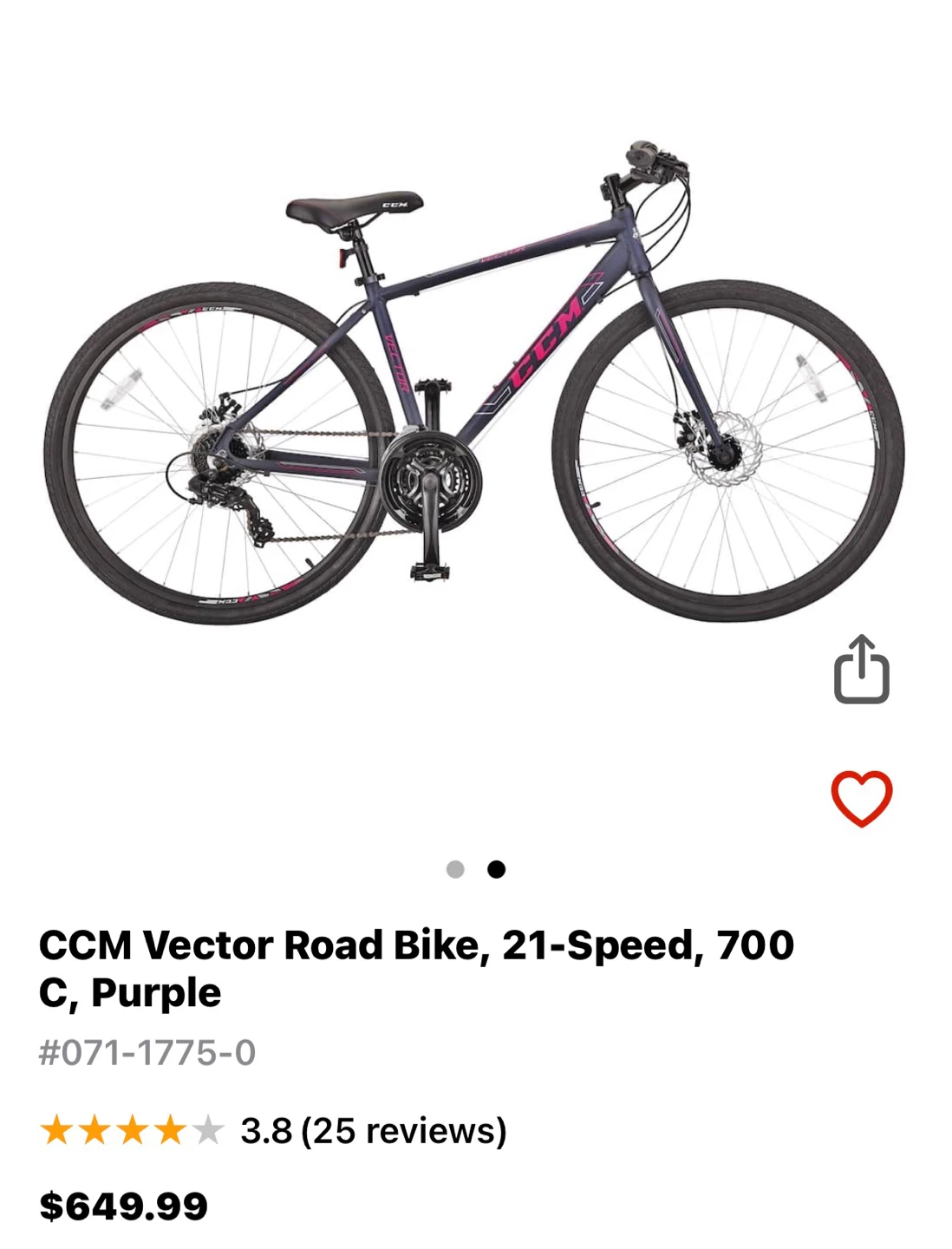 CCM Vector Road Bike, 21-Speed, 700 C, Purple