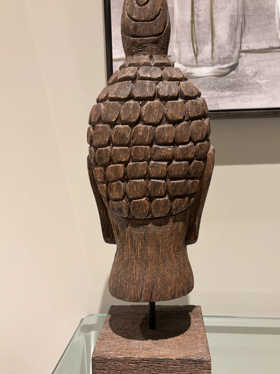 Wooden Buddha Head Sculpture