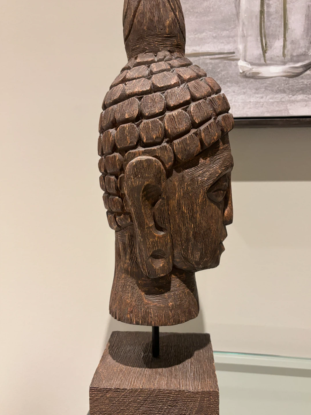 Wooden Buddha Head Sculpture - photo 2