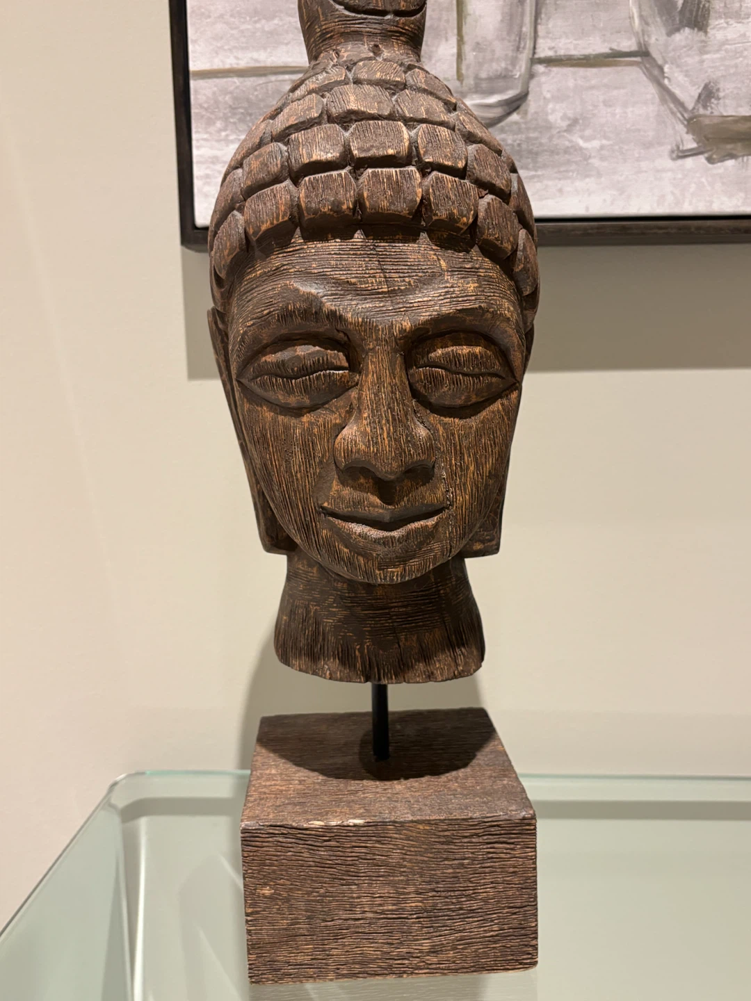Wooden Buddha Head Sculpture - photo 3
