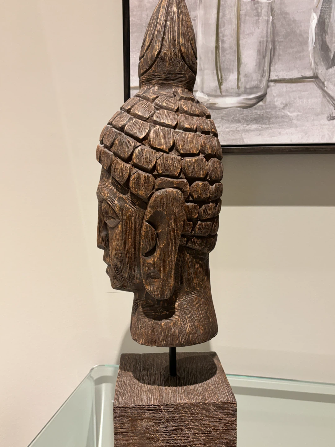 Wooden Buddha Head Sculpture - photo 4