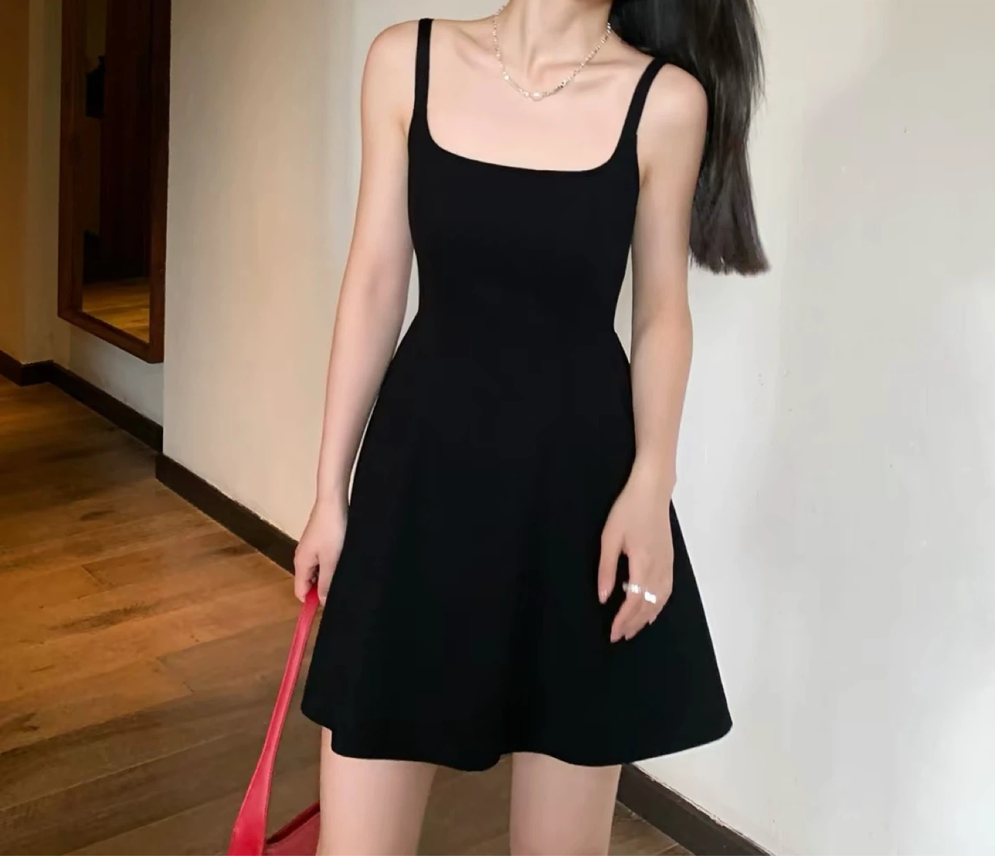 Black Square Neck Sleeveless Mini Dress
