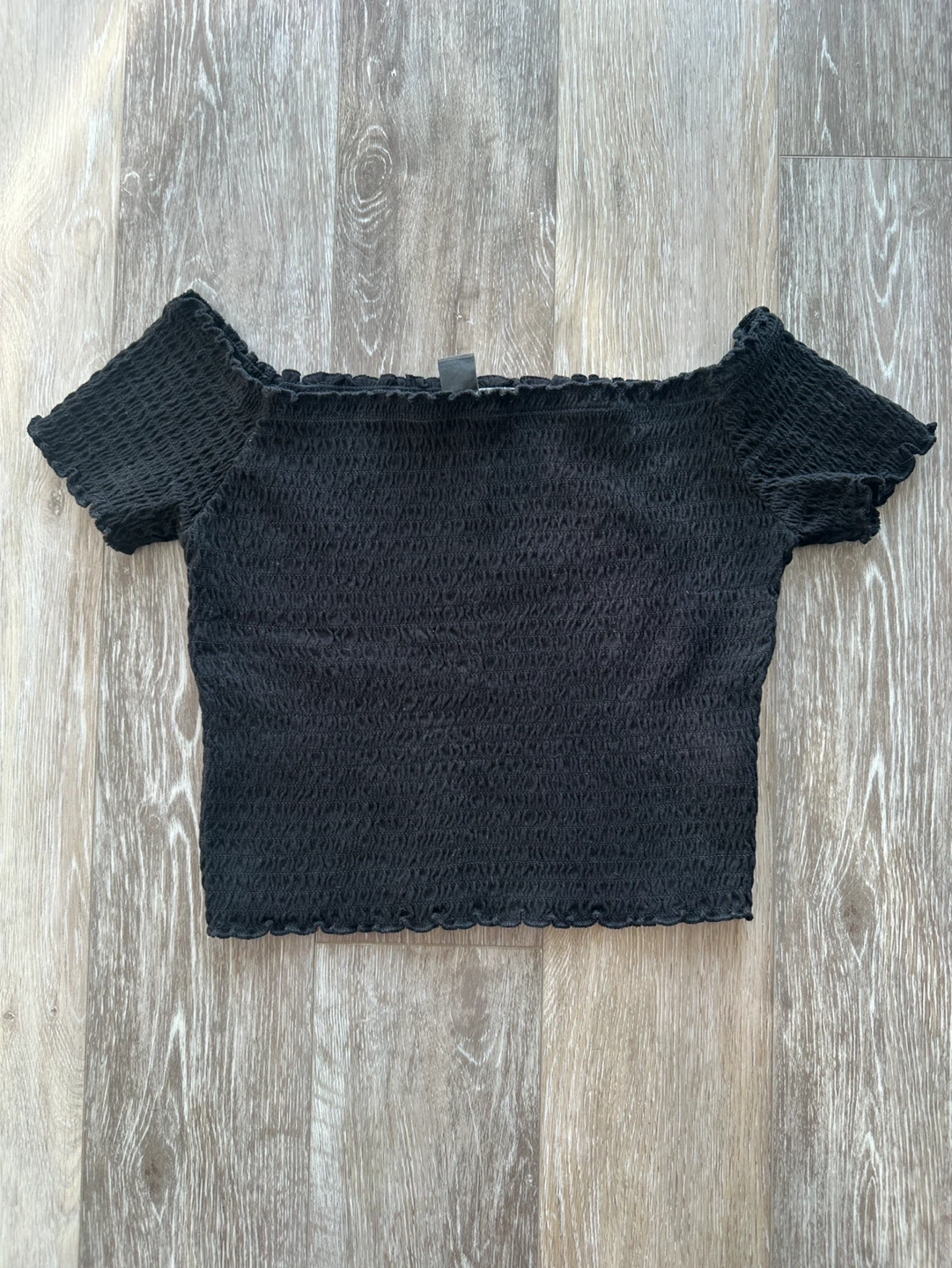 Primark Black Smocked Off-the-Shoulder Top - Size M
