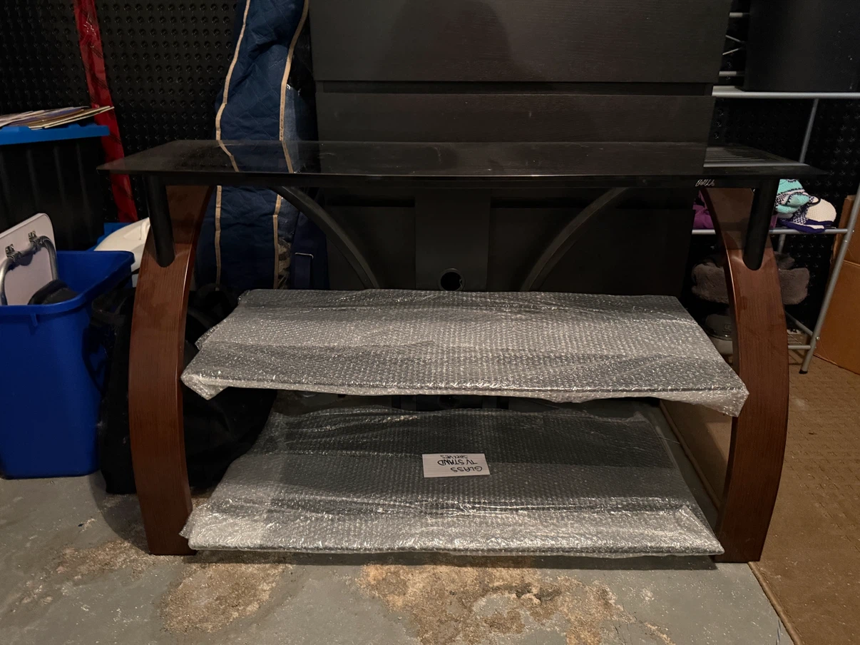 Glass TV Stand with Shelves