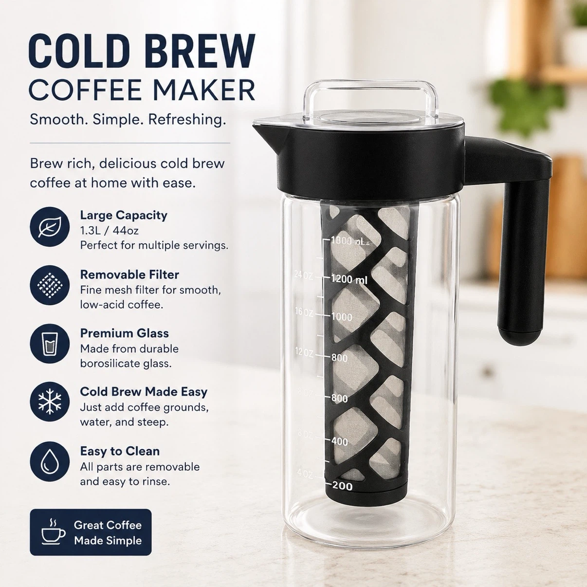 Cold Brew Coffee Maker Pitcher 1.3L - photo 2