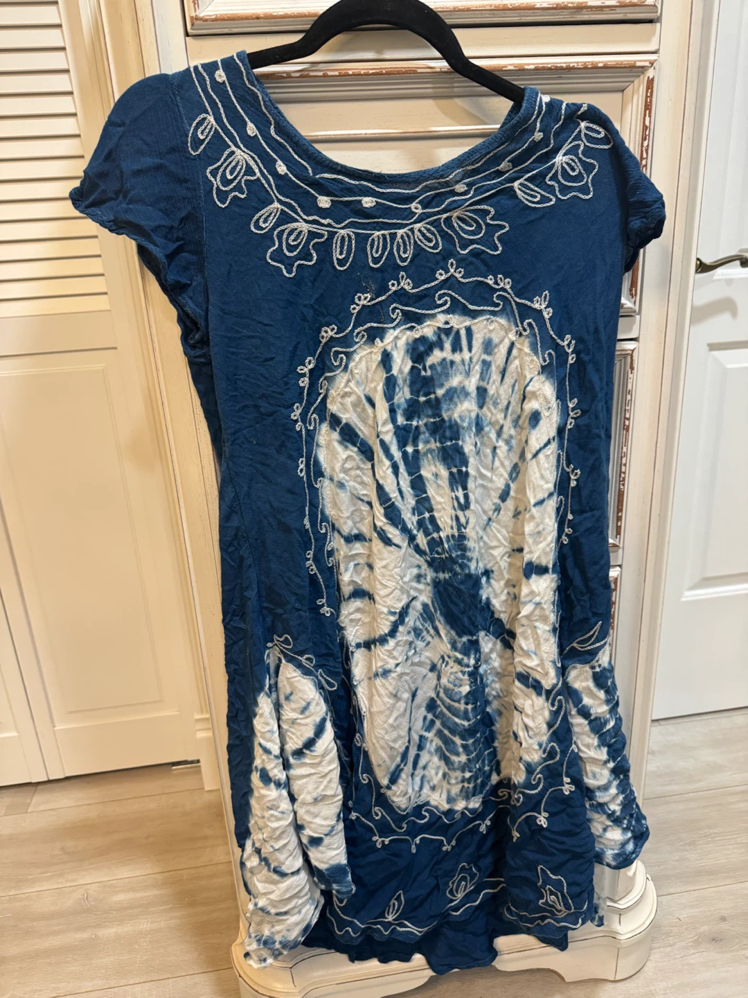 Blue Tie-Dye Embroidered Dress