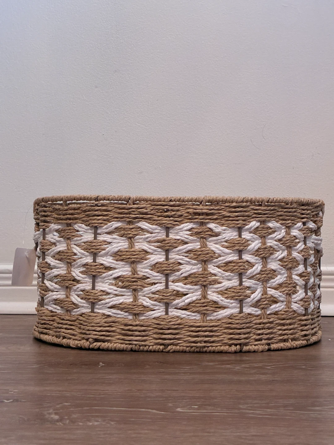 Oval Woven Basket with White Trim