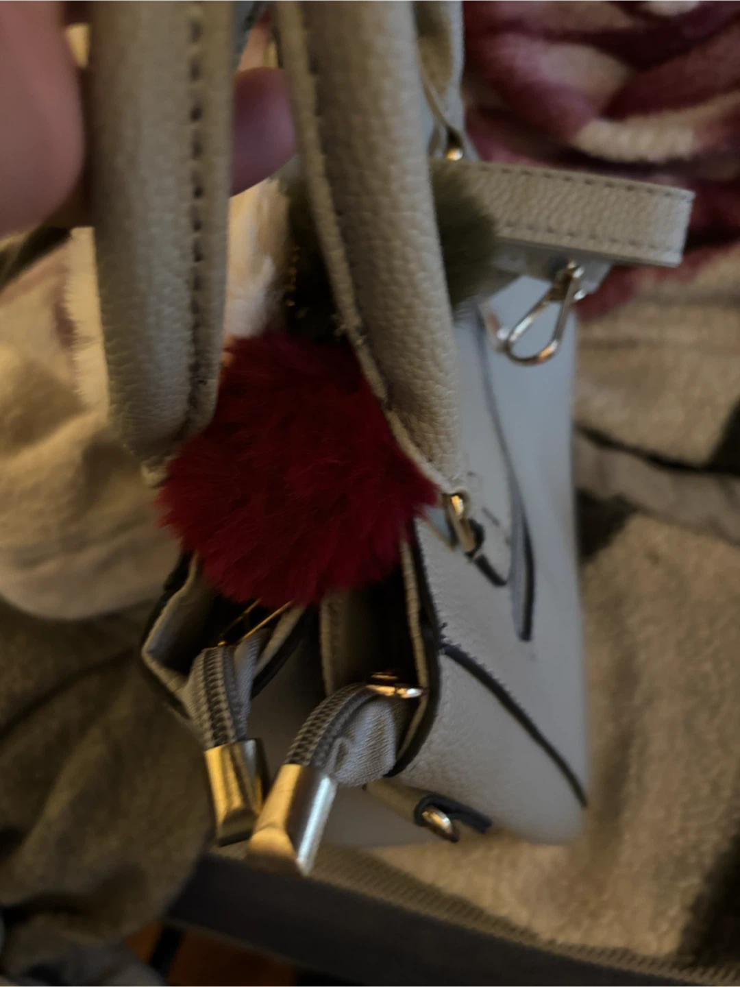 Gray Faux Leather Handbag