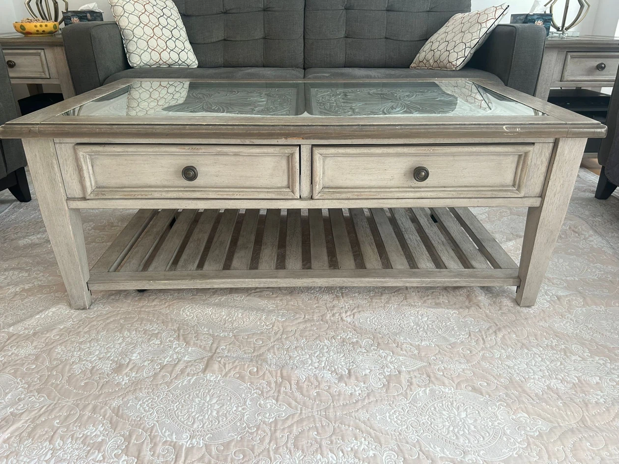 Farmhouse Coffee Table with 2 Drawers and Glass Top - photo 2