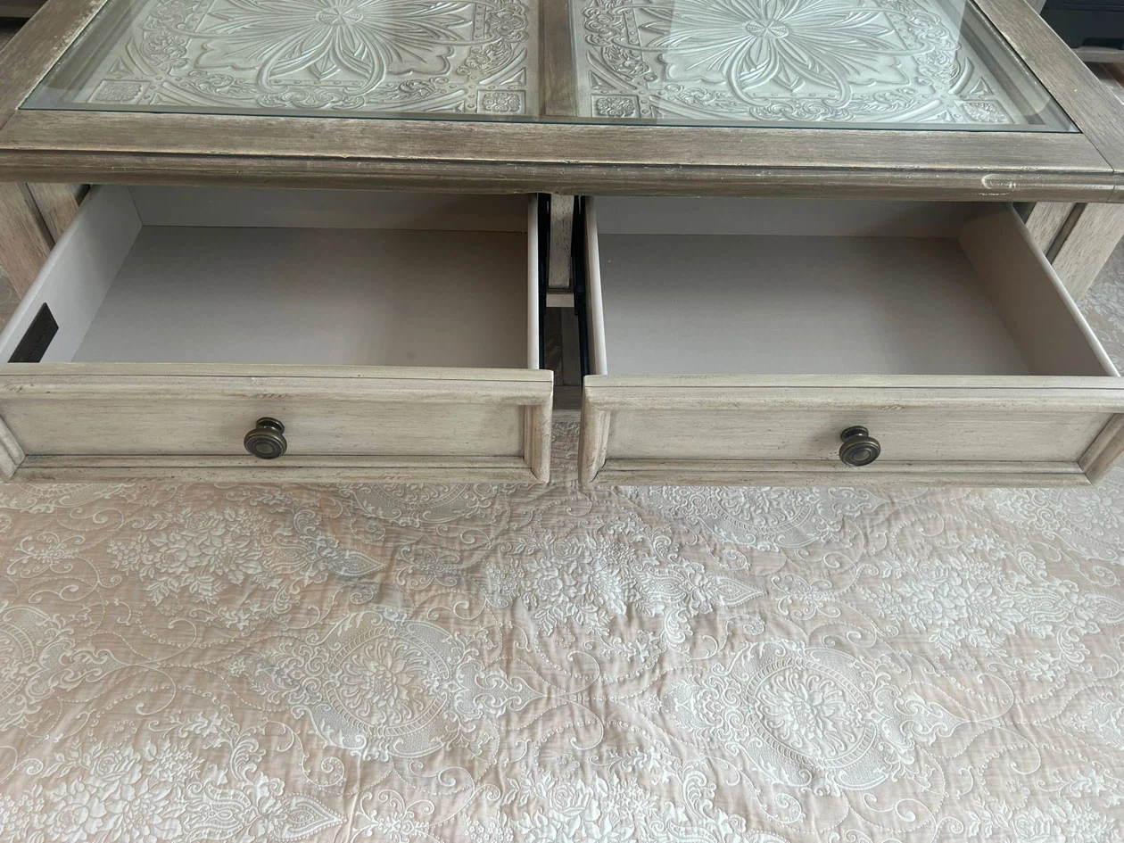 Farmhouse Coffee Table with 2 Drawers and Glass Top - photo 4