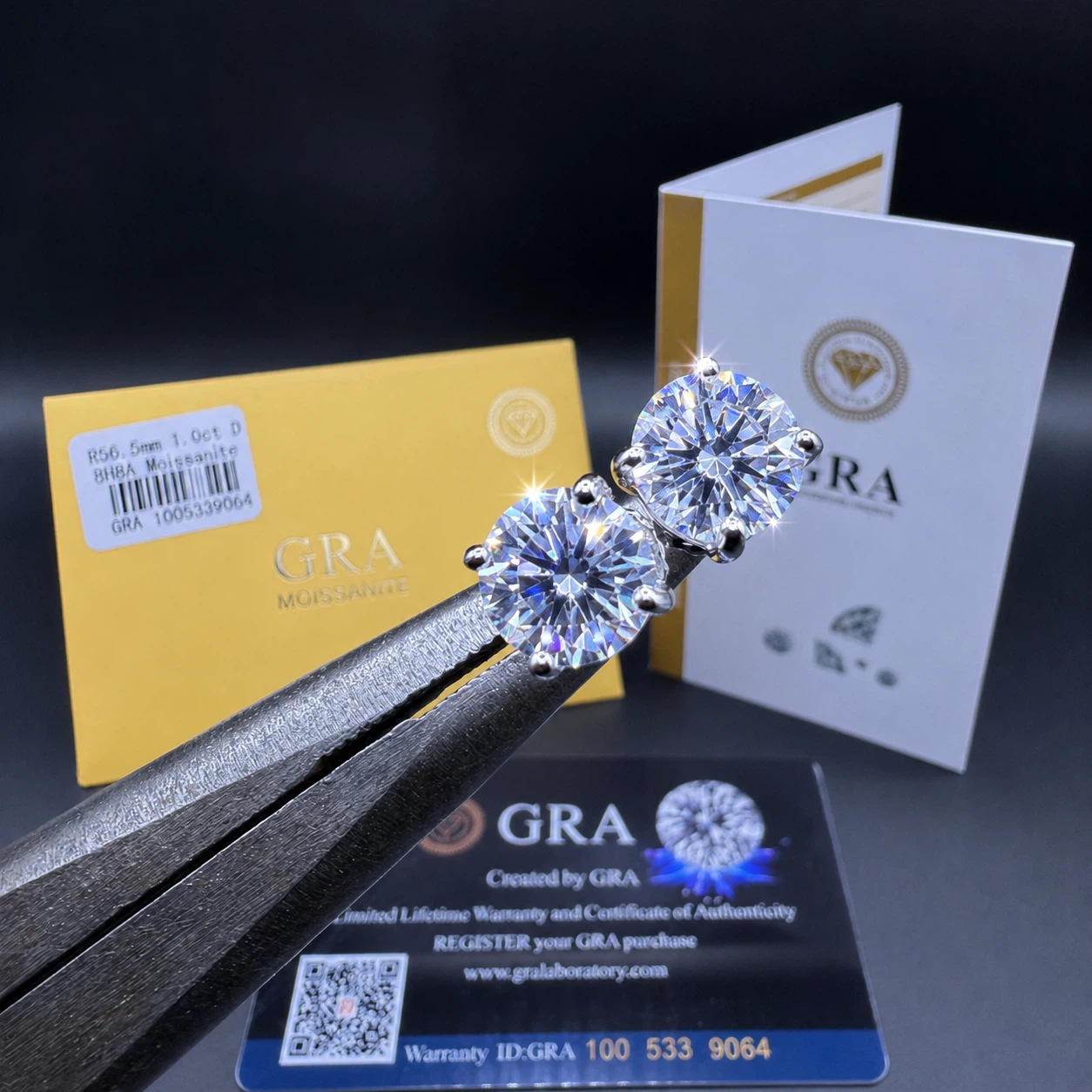 GRA Certified VVS1 6.5mm 1.0 ct Moissanite Earrings