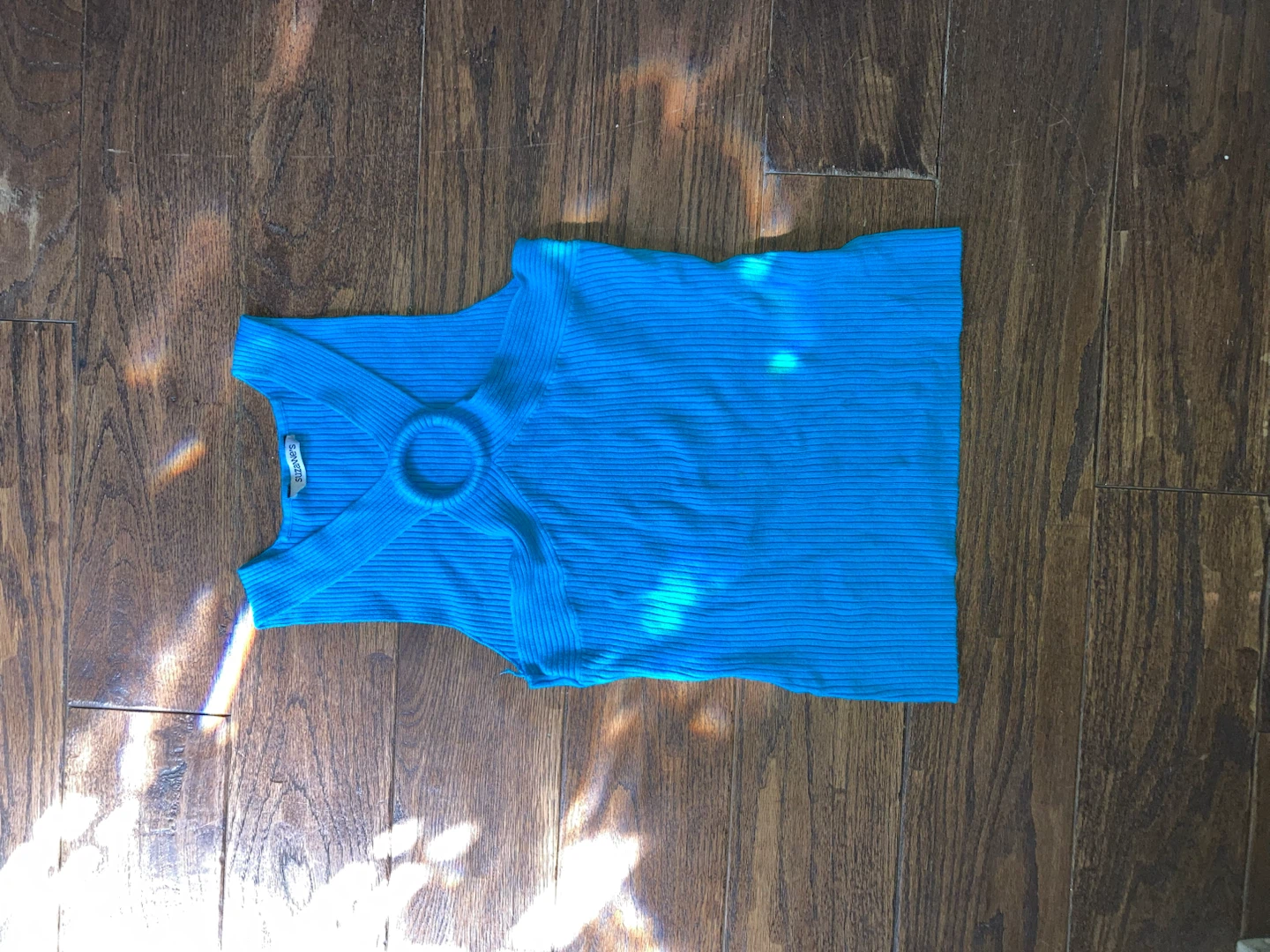 Blue Ribbed Halter Top with Ring Detail
