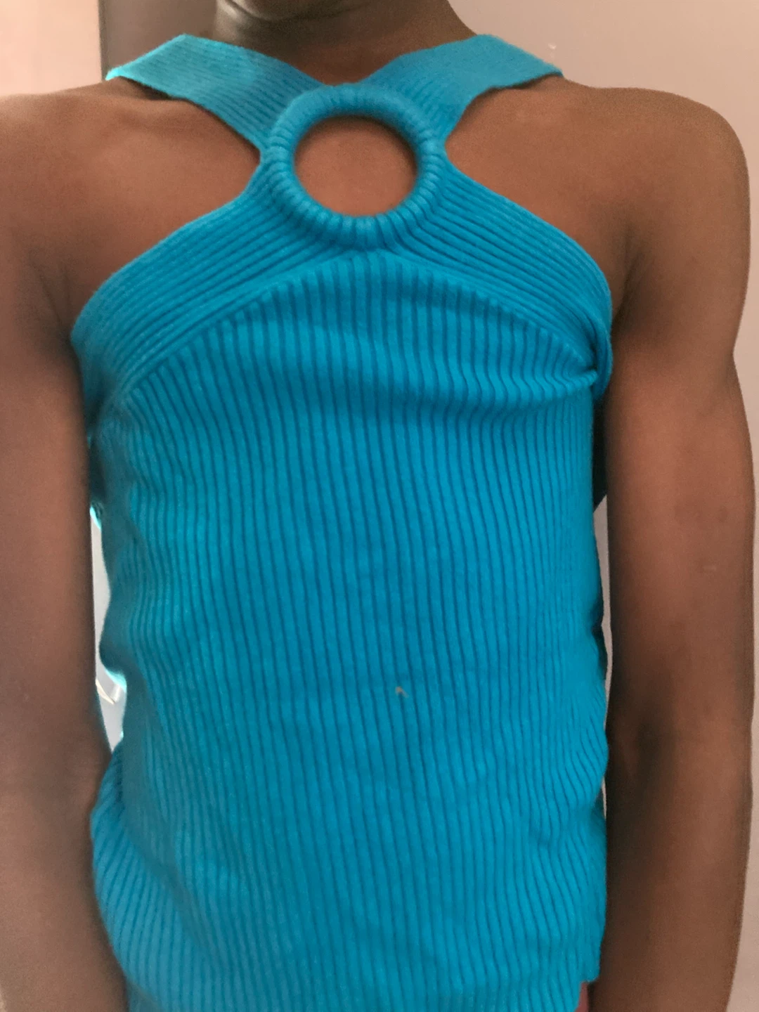 Blue Ribbed Halter Top with Ring Detail - photo 2