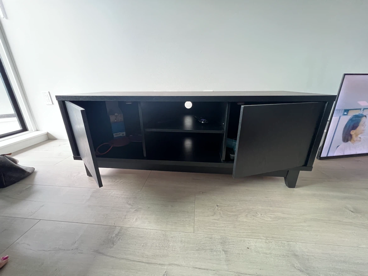 Black TV Stand with Sliding Doors - photo 2