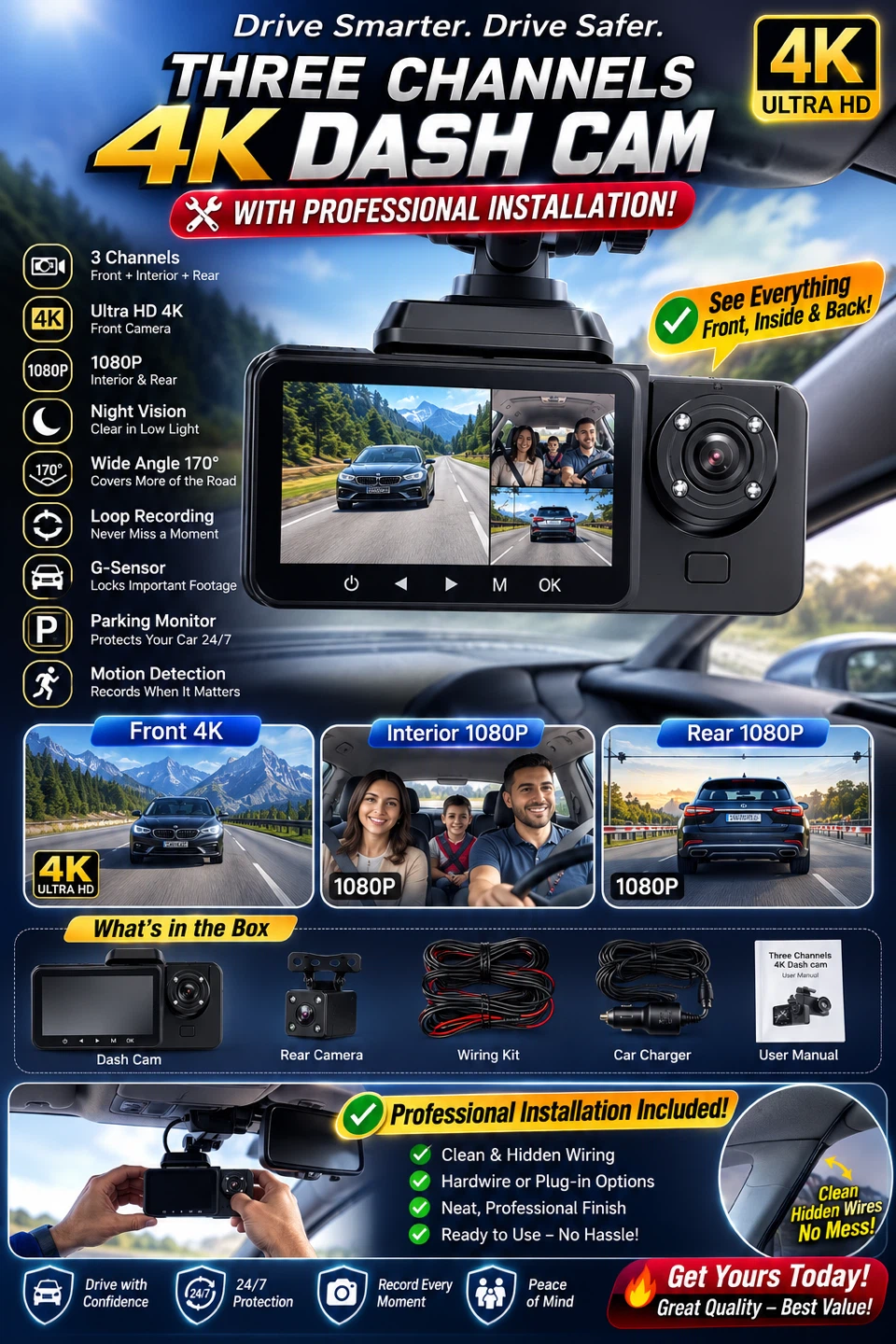 Three Channels 4K Dash Cam