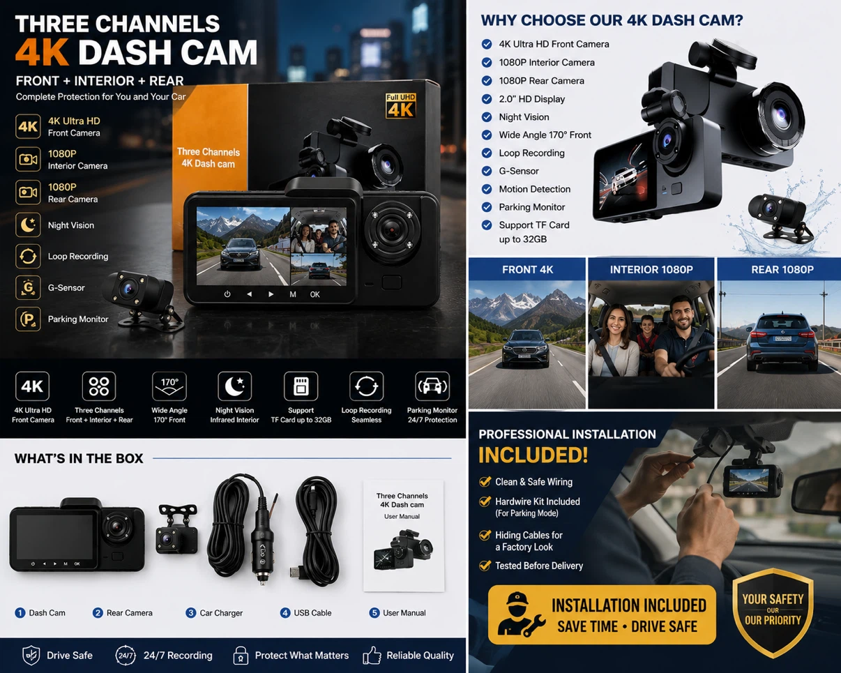 Three Channels 4K Dash Cam - photo 2