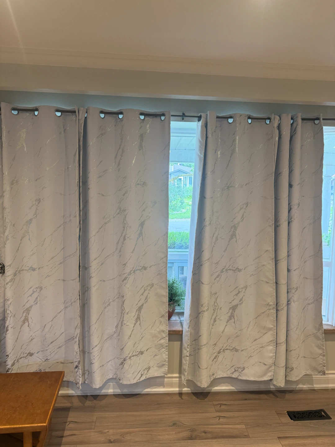 White Marble Print Grommet Curtains