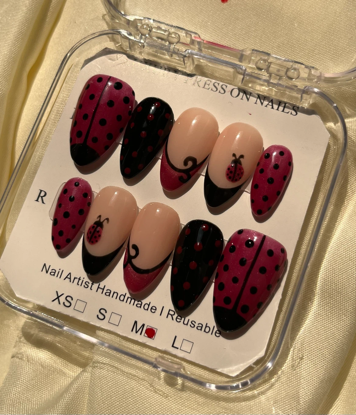 Handmade Ladybug Press On Nails