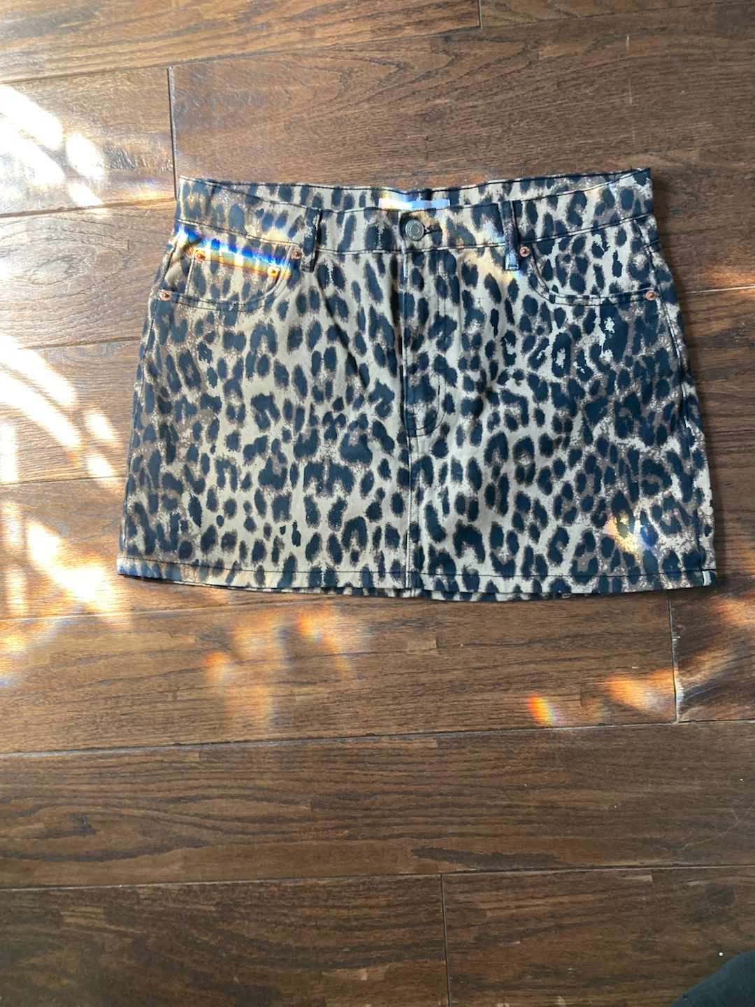 Denim Leopard Print Mini Skirt