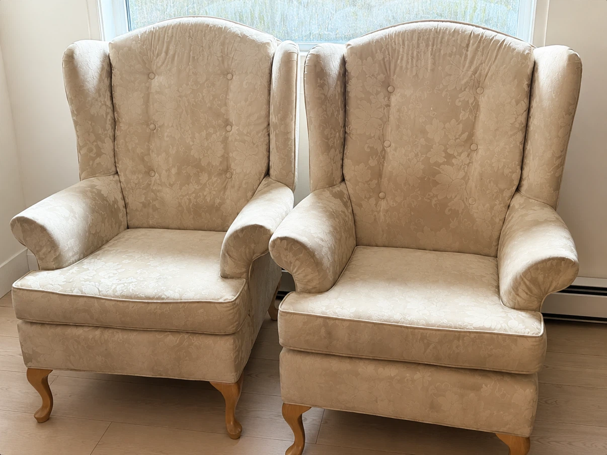 Pair of Cream Wingback Accent Chairs