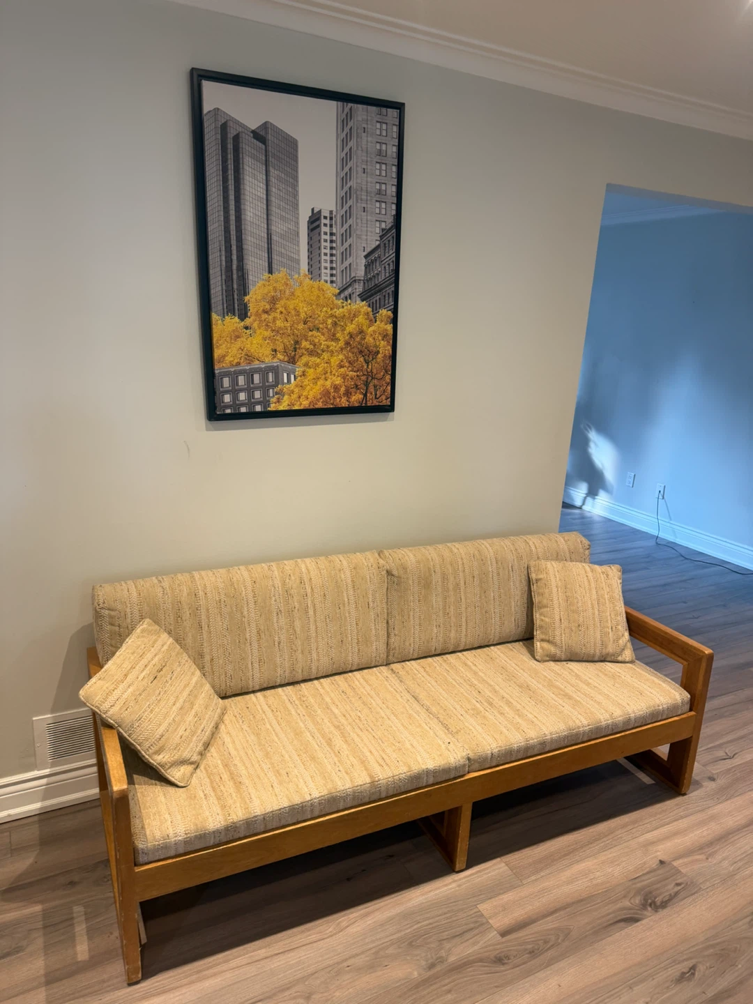 Vintage Wooden Sofa with Cushions