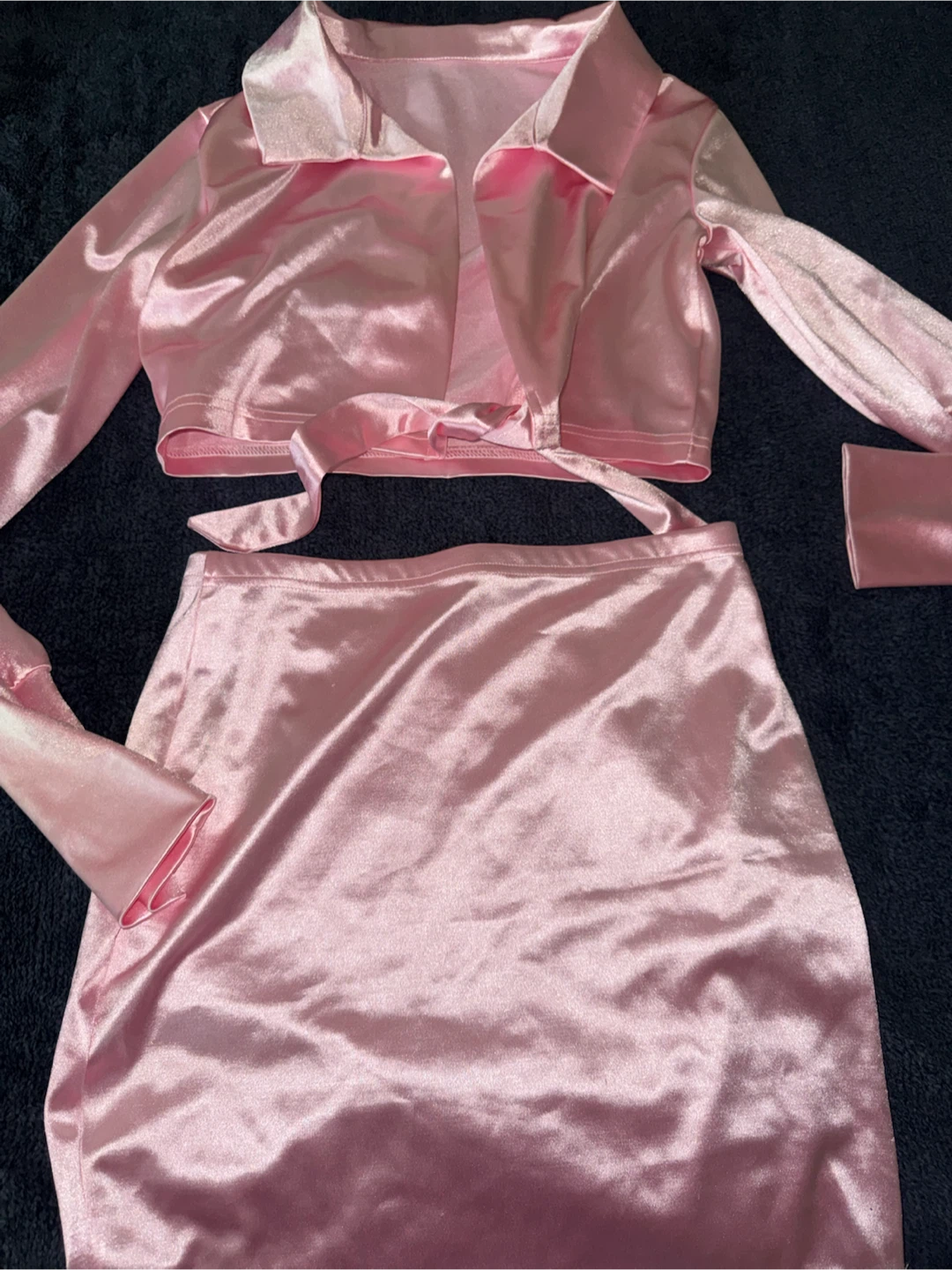 Pink Satin Skirt and Top Set