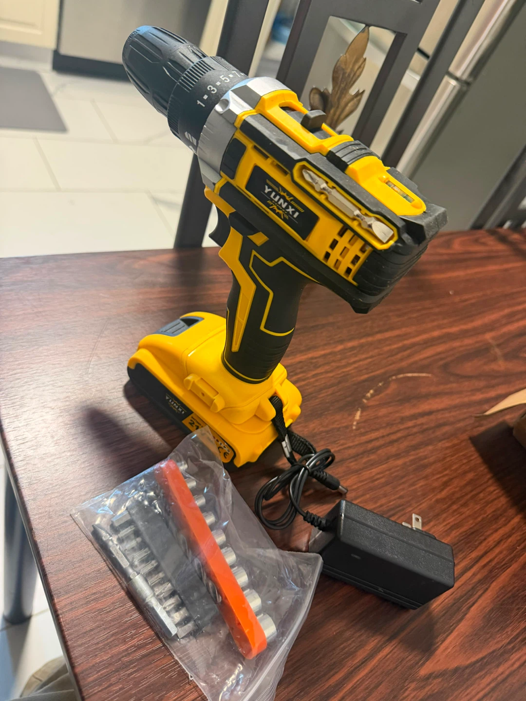YUNXI Cordless Drill with Charger and Bit Set